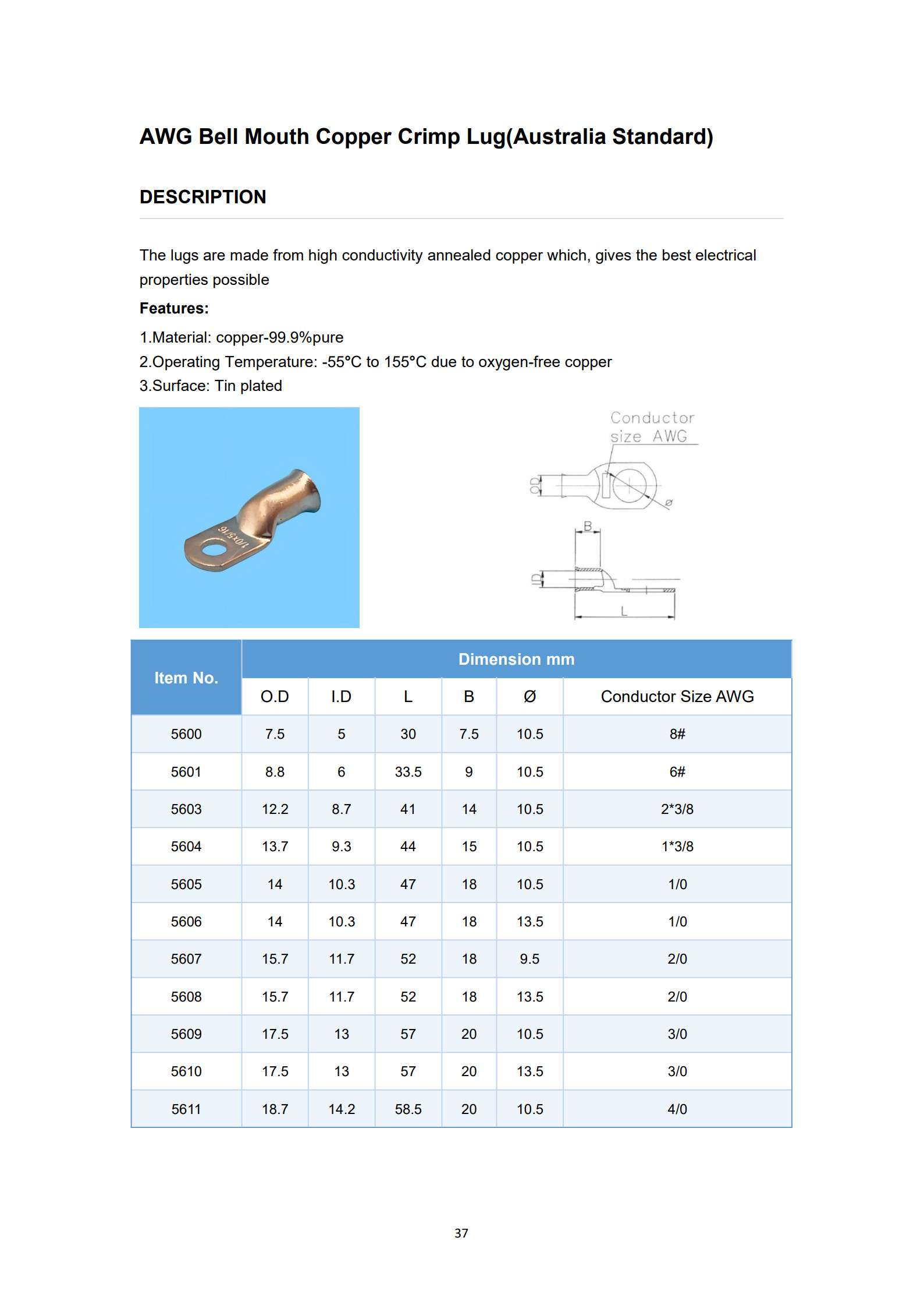 AWG American Standard Copper Tube Terminals detail 1